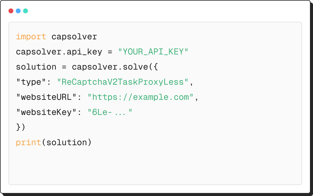 CapSolver API code example